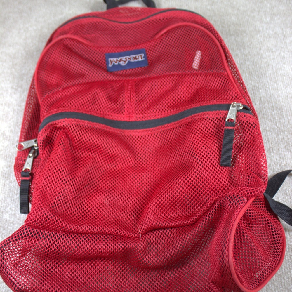 JanSport Mesh Backpack Red School Bag See Through Daypack JS00T69G